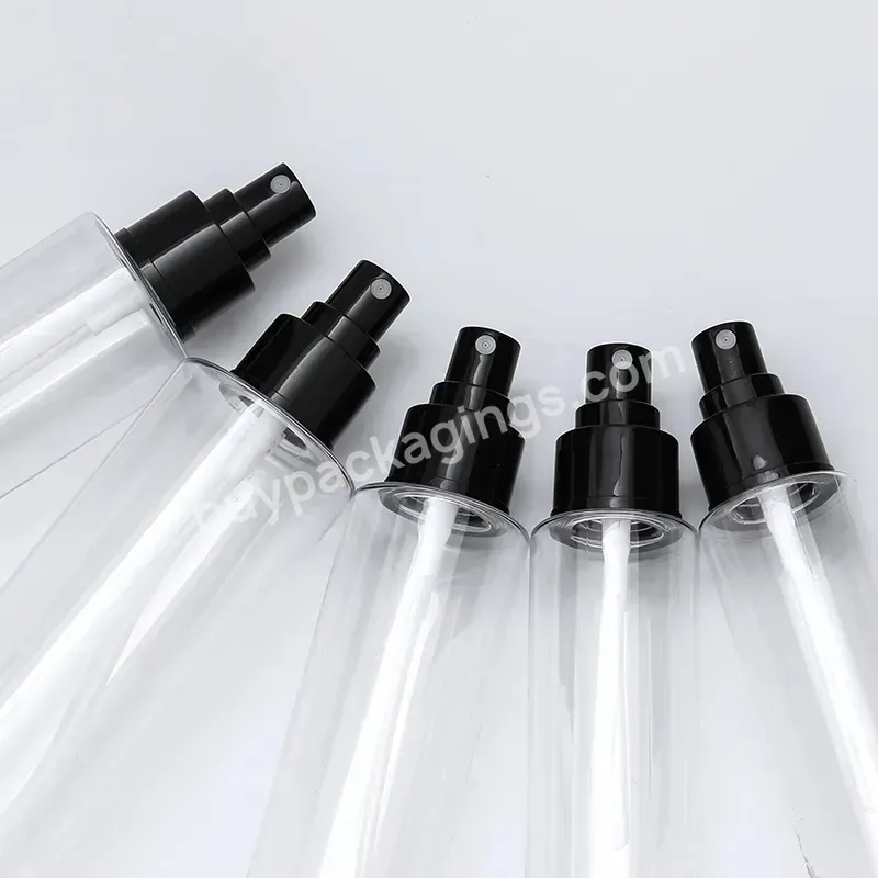 Cosmetic Plastic Spray Bottle 100ml 120 150ml 200ml 250ml Room Spray Bottle Pet Round With Black Plastic Screw Cap Spray Bottle