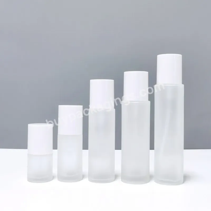 Cosmetic Set Frosted Glass Flat Shoulder 30ml 40ml 80ml 100ml Body Lotion Bottle Skincare Packaging Empty White Pump Bottle