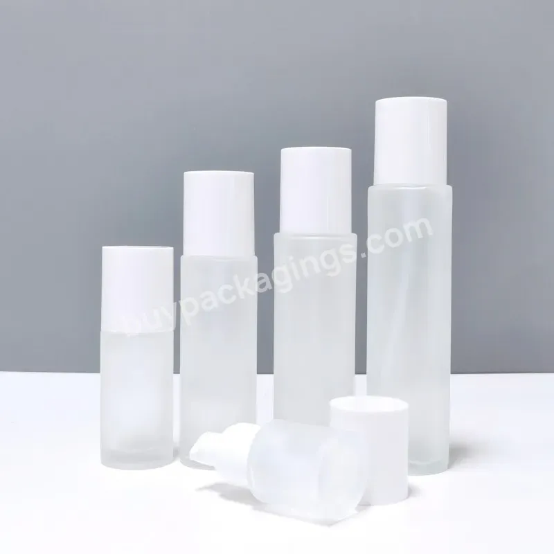 Cosmetic Set Frosted Glass Flat Shoulder 30ml 40ml 80ml 100ml Body Lotion Bottle Skincare Packaging Empty White Pump Bottle