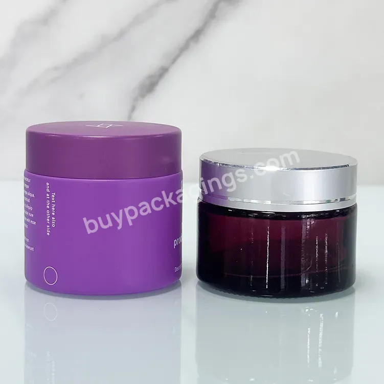 Cosmetic Skincare Packaging 30g 50g 60g Frosted Purple Jar Empty Eye Face Hand Cream Glass Jar And Silver Lid