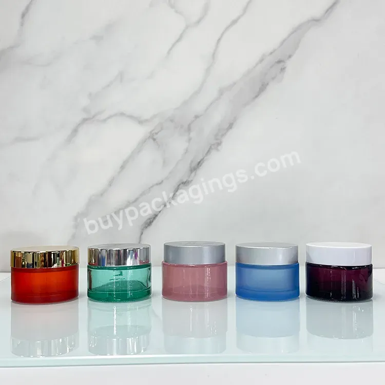 Cosmetic Skincare Packaging 30g 50g 60g Frosted Purple Jar Empty Eye Face Hand Cream Glass Jar And Silver Lid