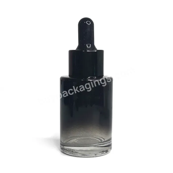 Cosmetic Skincare Packaging Black Gradient Flat Shoulder Serum Bottle Luxury 30ml Glass Essential Oil Dropper Bottle