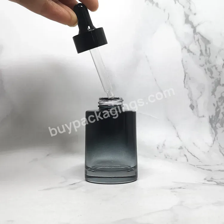 Cosmetic Skincare Packaging Black Gradient Flat Shoulder Serum Bottle Luxury 30ml Glass Essential Oil Dropper Bottle