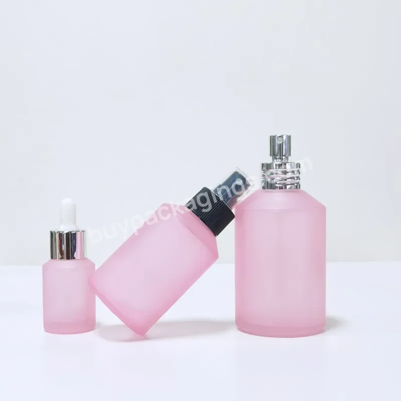 Cosmetic Slanted Shoulder Lotion Bottle 15ml 30ml 50ml 100ml 120ml Pink Glass Spray Bottle With Spray Pump