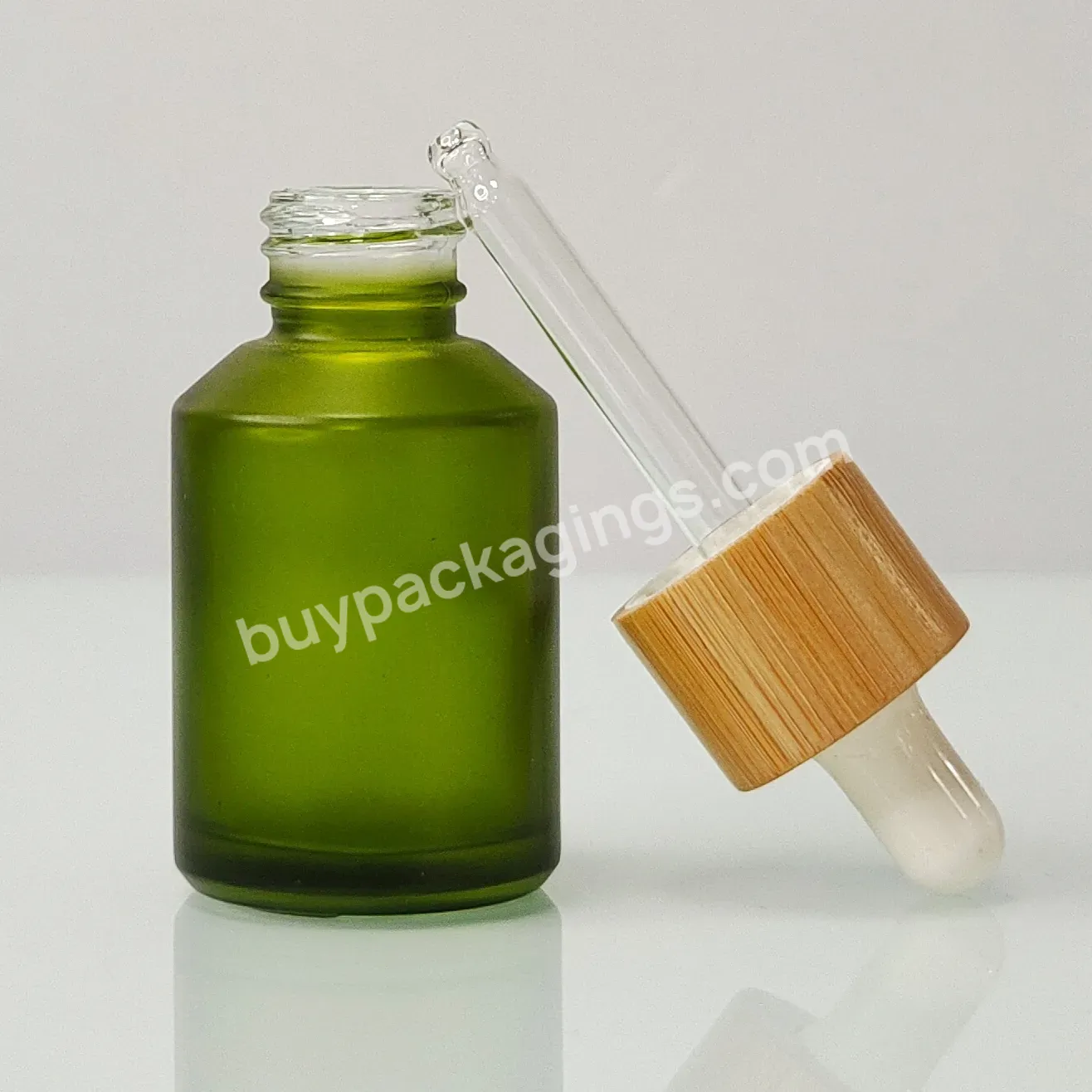 Cosmetics Packaging Toner Spray Essential Oil Dropper Eye Cream Green Oblique Shoulder Glass Bottle 30ml 50ml With Bamboo Cap