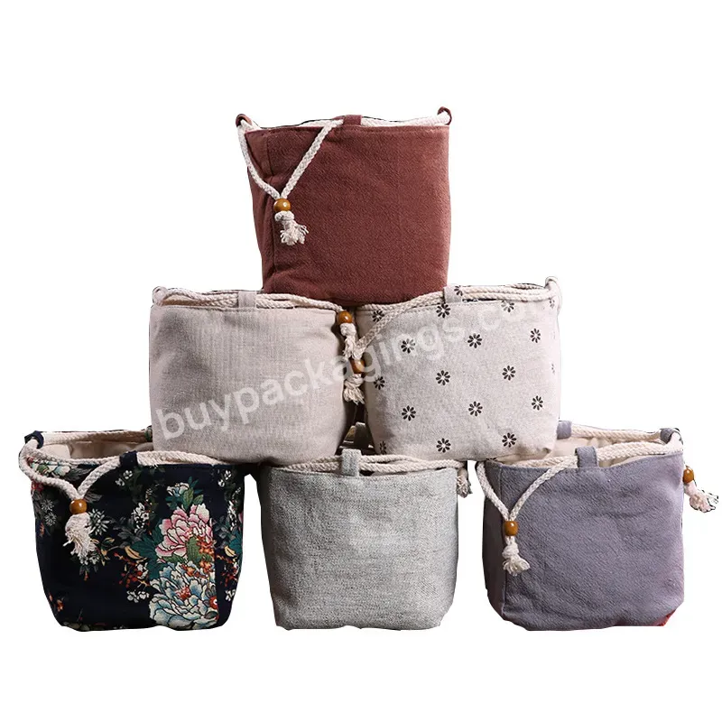 Cotton And Hemp A Pot Of Four Cups Storage Bag Portable Travel Hand Bag Thickened Pocket Cup Drawstring Bag