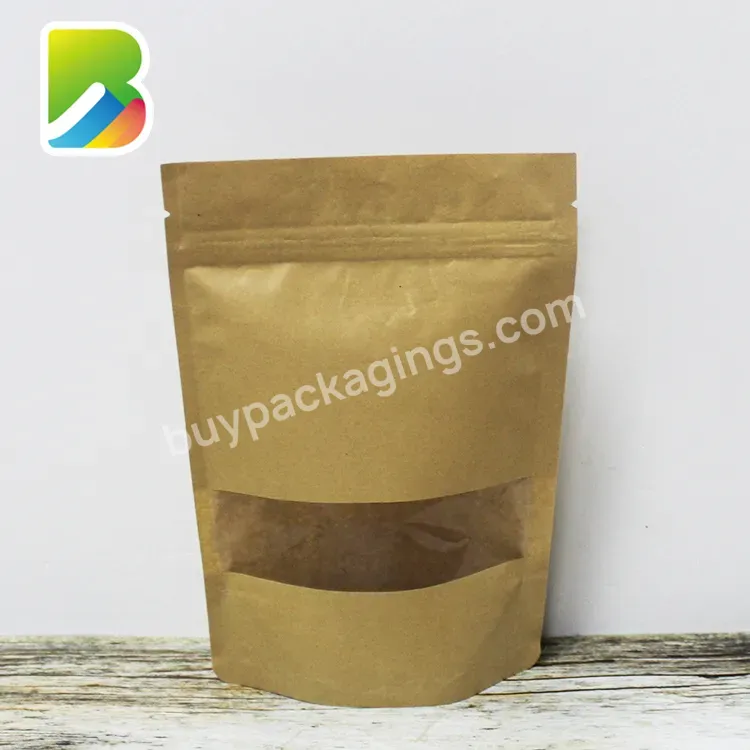 Craft Paper Biodegradable Food Vellum Thin Kraft Pouch Small Zipper Granola With Window Eco Friendly For Packaging Bags