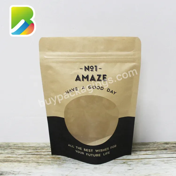 Craft Paper Biodegradable Food Vellum Thin Kraft Pouch Small Zipper Granola With Window Eco Friendly For Packaging Bags