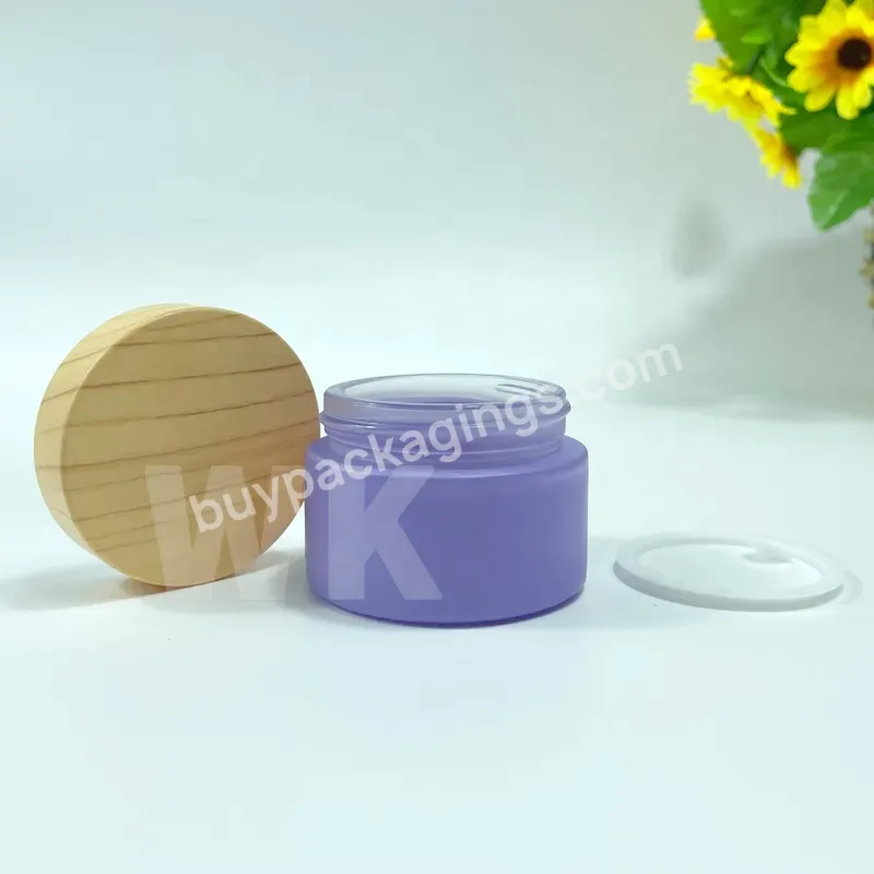 Cream Container Frost Macron Color Round Bamboo Jars Matte Black Jar With Bamboo Lid Glass Jars