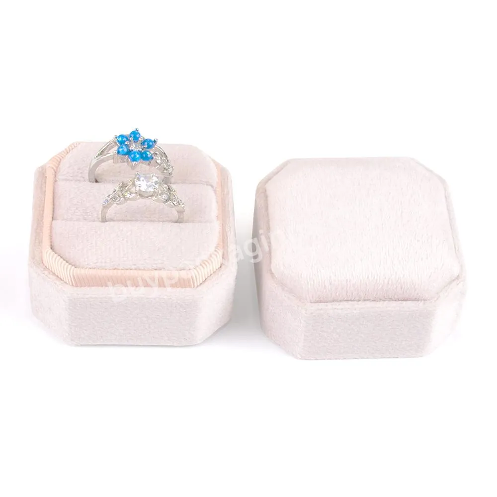 Creative design custom blue velvet square octagon double ring box packaging jewellery mini ring boxes velvet jewelry box