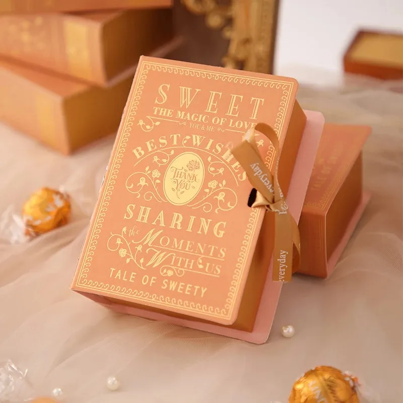 Creative Simple Book Shape Candy Box With Ribbon Wedding Favors Candy And Baby Shower Gift Boxes