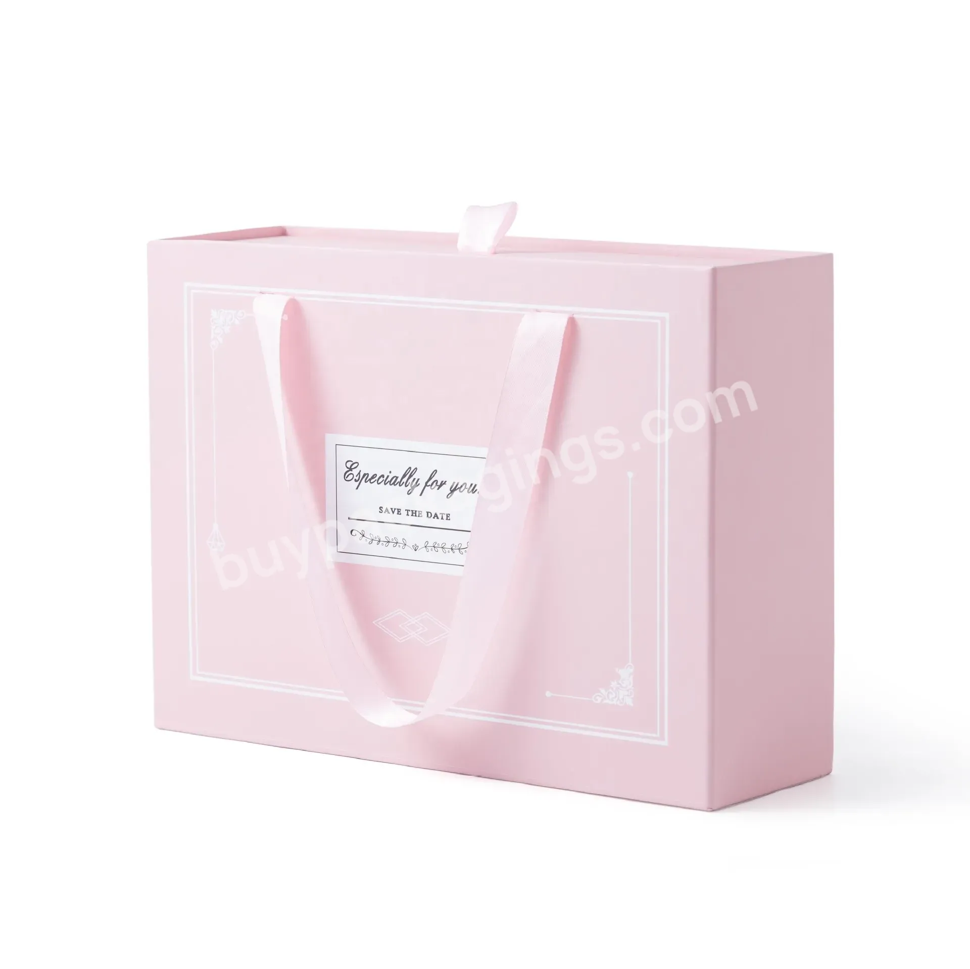 Creative Wholesale Rectangular Pink Luxury Gift Bags Gift Paper Boxes With Ribbons For Holiday Birthday Gifts