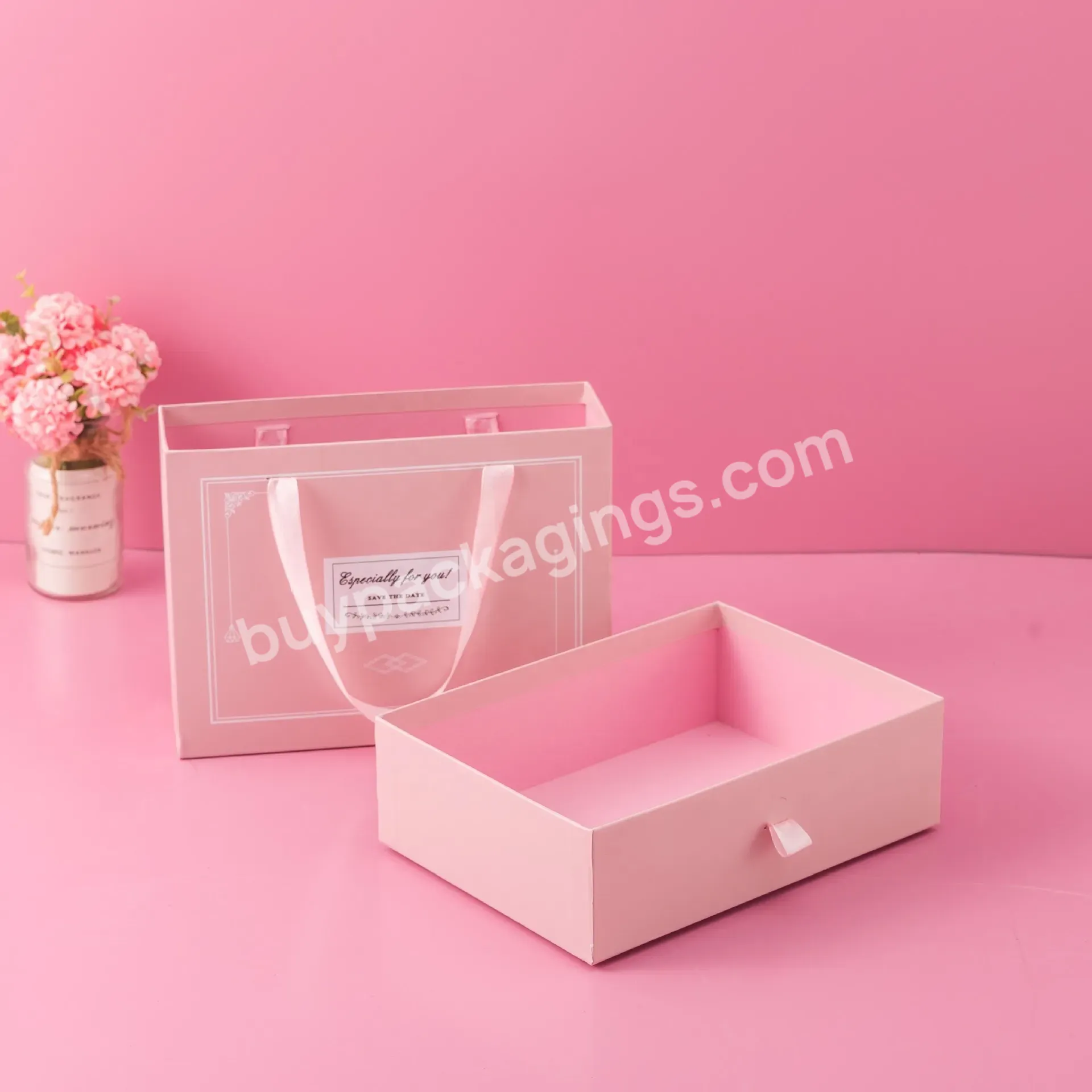 Creative Wholesale Rectangular Pink Luxury Gift Bags Gift Paper Boxes With Ribbons For Holiday Birthday Gifts