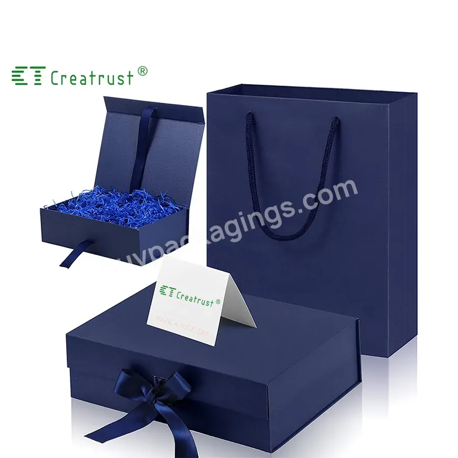Creatrust Hot Sale Navy Blue Boutique Kraft Paper Pouch Custom Logo Recycle Carry Packaging Gift Bag With Logo Print
