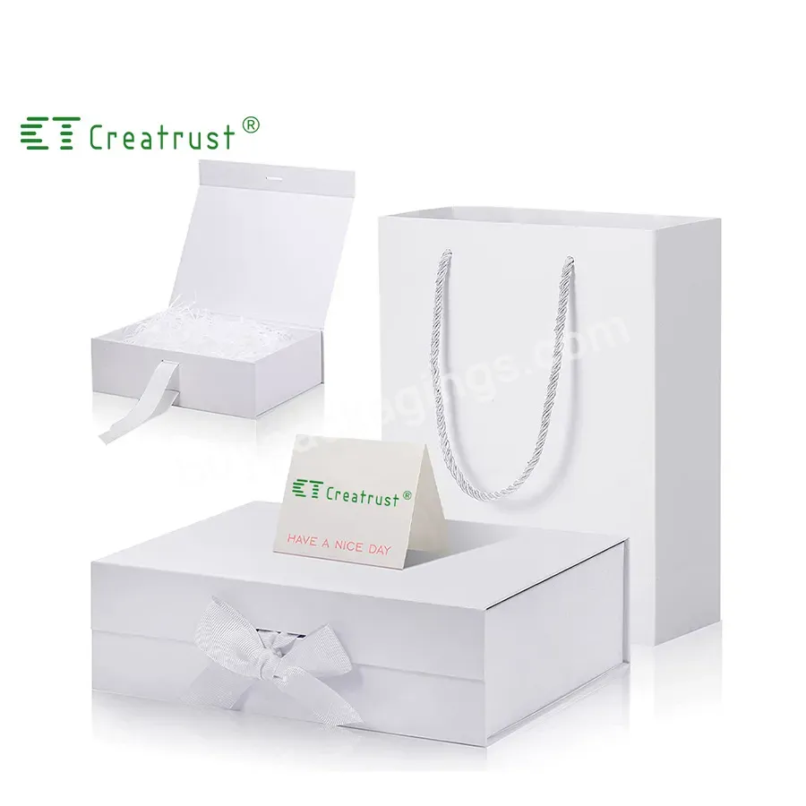 Creatrust Luxury Ribbon Handle 100% Biodegradable Boutique Customized Printed Garment Packaging White Paper Bag With Logos