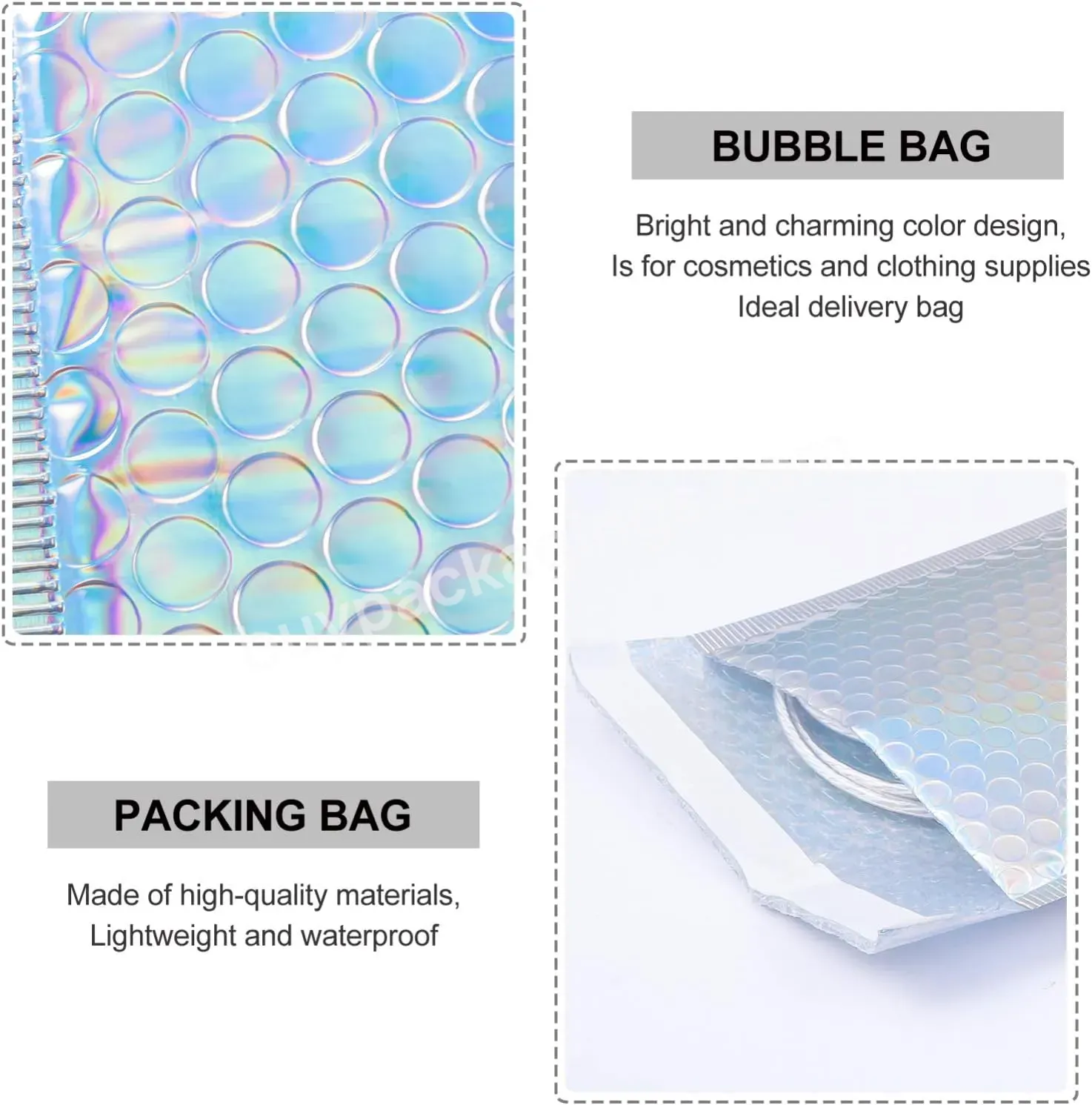 Ctcx Custom Metallic Holographic Foil Glitter Polybag Mailing Shipping Bubble Mailers Gold/black Glamour Metallic Bubble Mailers