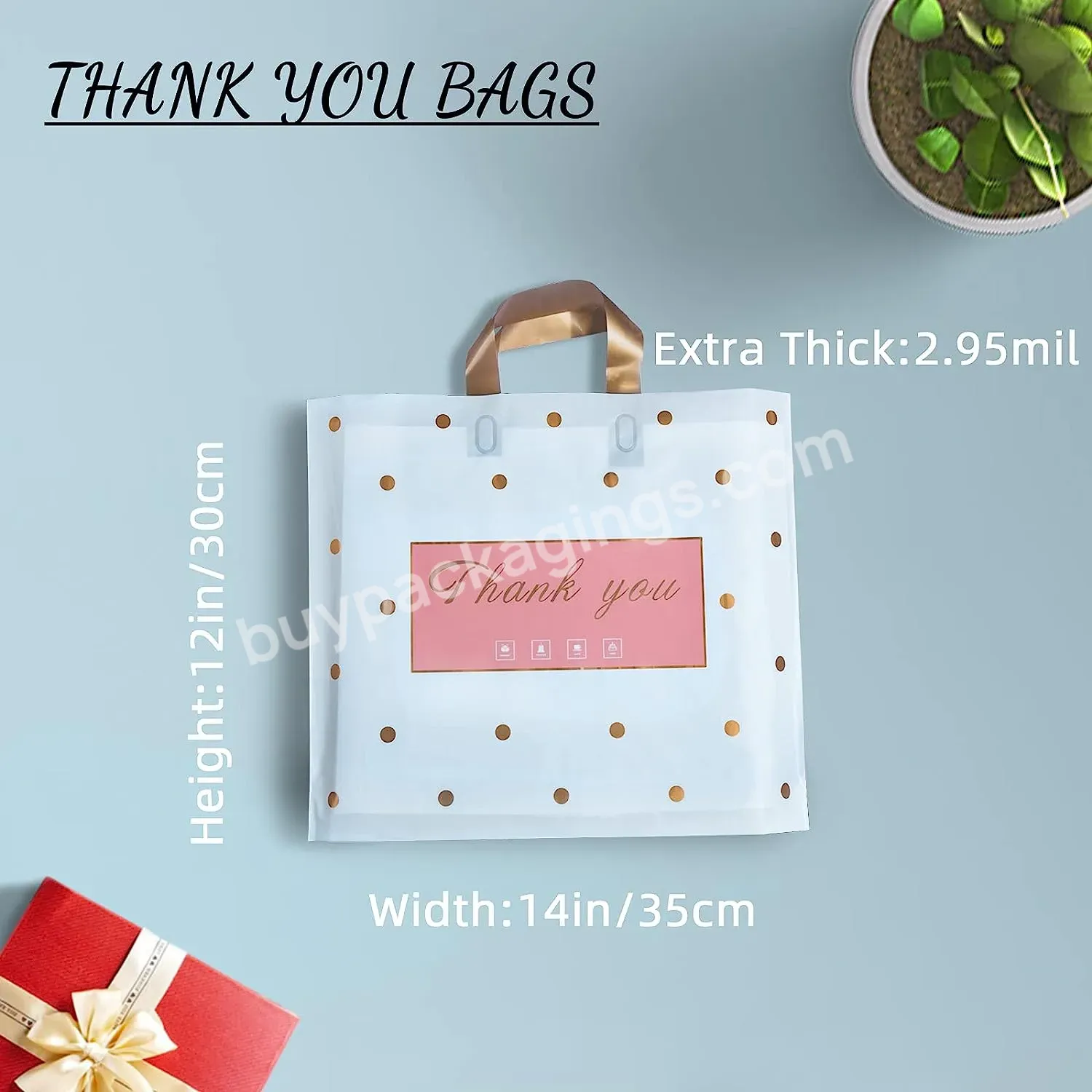 Ctcx Custom Thank You Boutique Packaging Pink/white/black Reusable Tote Bag Die Cut Handle Plastic Shopping Bags With Logos