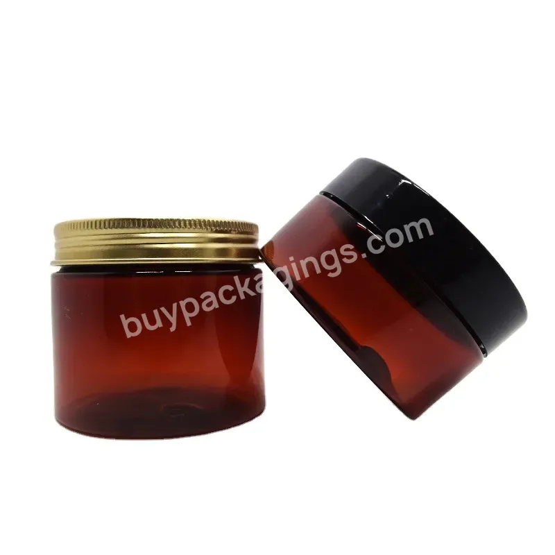 Custom 100 200 Ml 8oz 300 500 Ml Clear White Black Amber Wide Mouth Cosmetic Containers Plastic Pet Jar With Aluminum Metal Lid