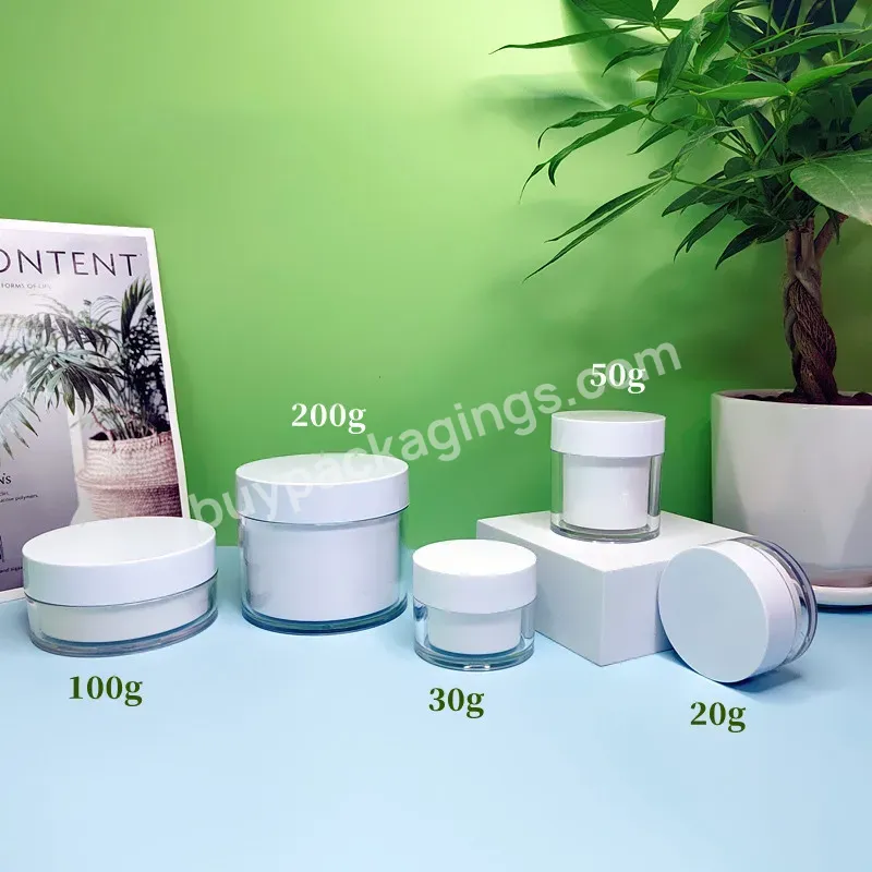 Custom 100g 20g 30g 50g Double Wall Acrylic Pet Plastic Cosmetic Pot Skin Care Empty Cream Jar