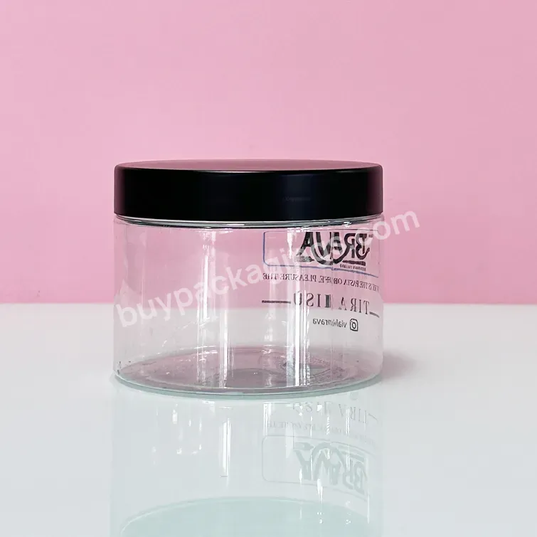 Custom 100ml 200ml 8oz 300ml 12oz 500ml Transparent Wide Mouth Cosmetic Containers Plastic Pet Jar With Black Lid - Buy Wide Mouth Cosmetic Containers Plastic Pet Jar With Aluminum Lid Custom 100ml 200ml 8oz 300ml 12oz 500ml Clear White Black Amber,C