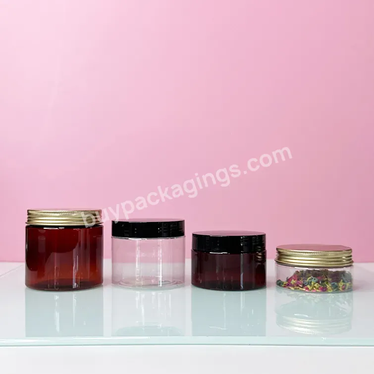 Custom 100ml 200ml 8oz 300ml 12oz 500ml Transparent Wide Mouth Cosmetic Containers Plastic Pet Jar With Black Lid