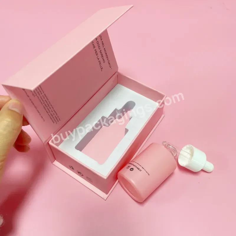 Custom 10ml 15ml 30ml 50ml 100ml Flat Shoulder Pink Hair Oil Serum Glass Dropper Bottle With Box For Essential Oil