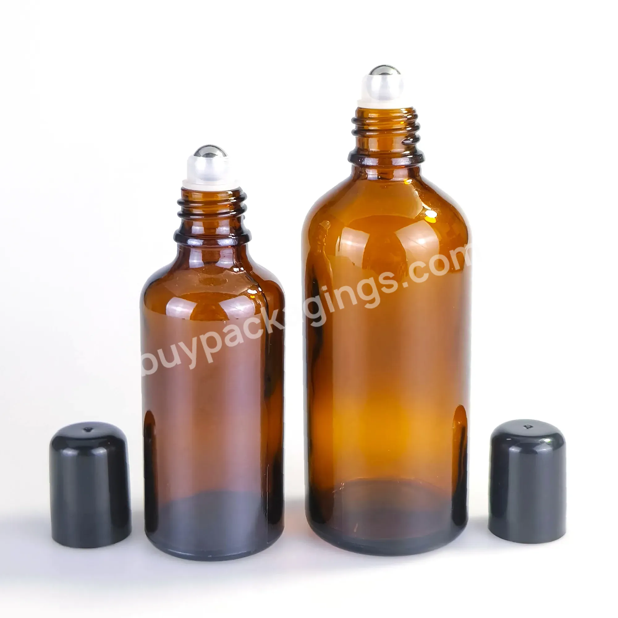 Custom 10ml 20ml 30ml 50ml 100ml Matte Black Amber Roll On Massage Empty Glass Roller Ball Bottles With Stainless Steel Ball