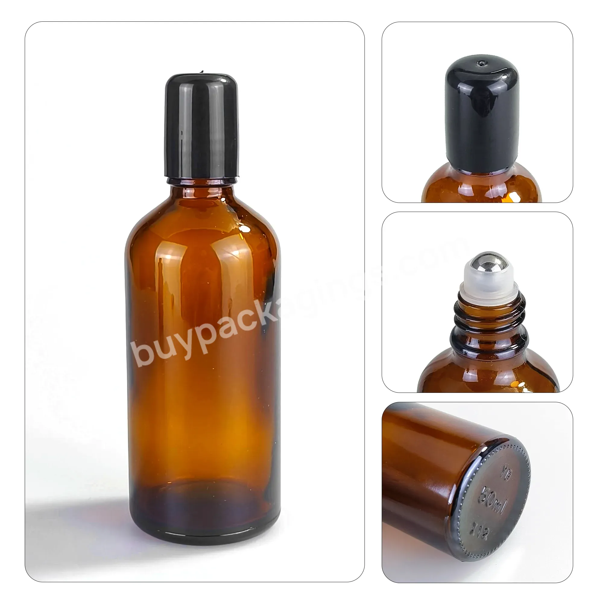 Custom 10ml 20ml 30ml 50ml 100ml Matte Black Amber Roll On Massage Empty Glass Roller Ball Bottles With Stainless Steel Ball