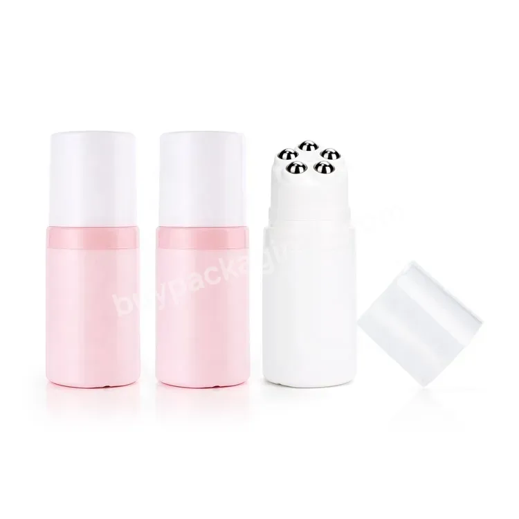 Custom 120ml White Pink Roll On Bottle Empty Pe Plastic Bottle Essential Oil Metal Roller Ball Plastic Packing