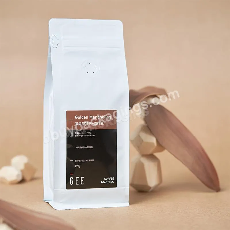 Custom 150g 250g Stand Up 8 Side Gussetted Flat Bottom Kraft Paper Biodegradable Resealable Coffee Packaging Bags With Valve