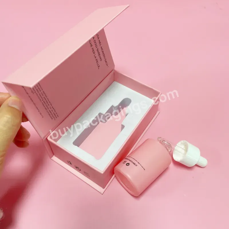 Custom 15ml 30ml 1oz Flat Shoulder Matte Pink Hair Oil Facial Serum Glass Dropper Bottle With Box For Essential Oil