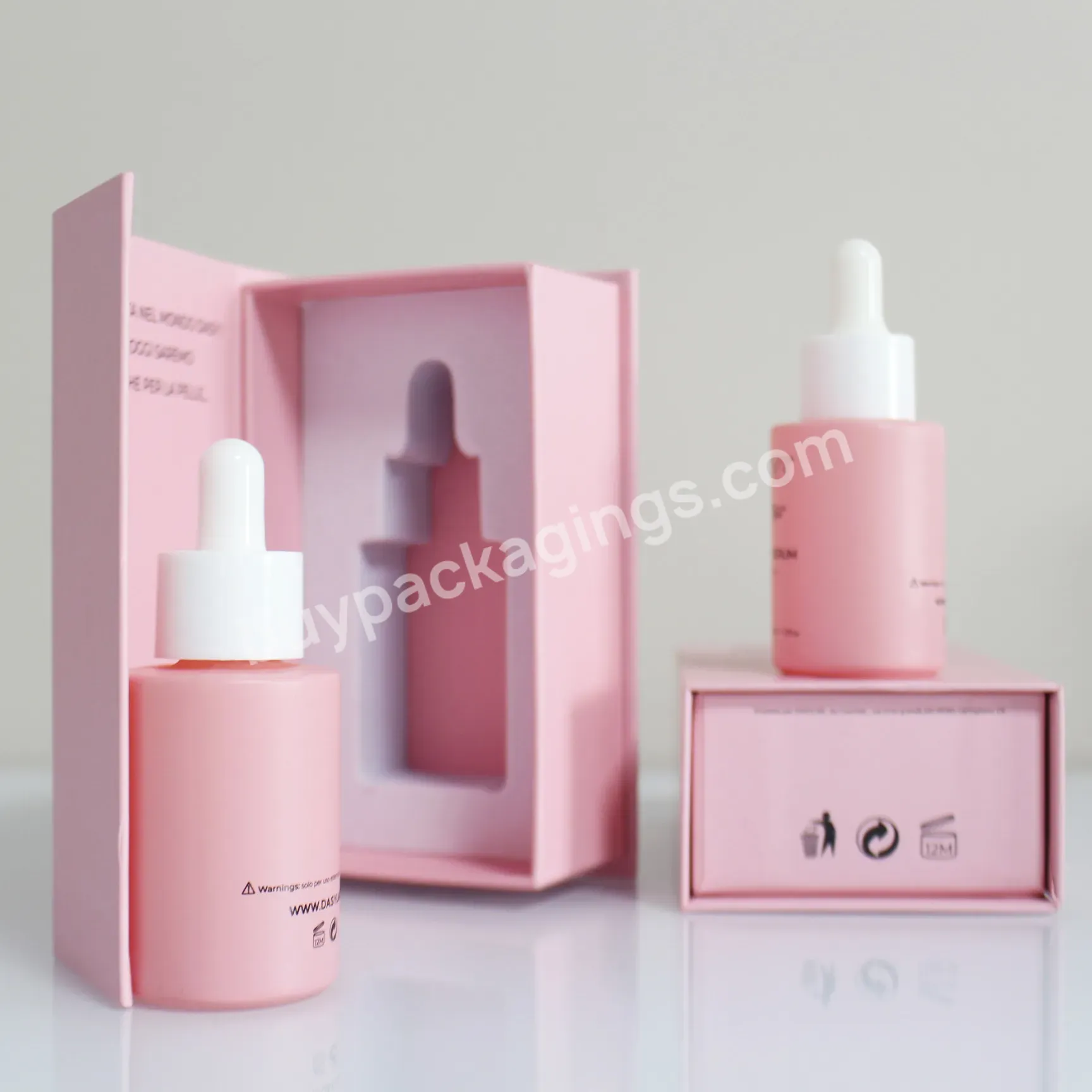 Custom 15ml 30ml 1oz Flat Shoulder Pink Thick Hair Oil Serum Glass Dropper Bottle With Box For Essential Oil