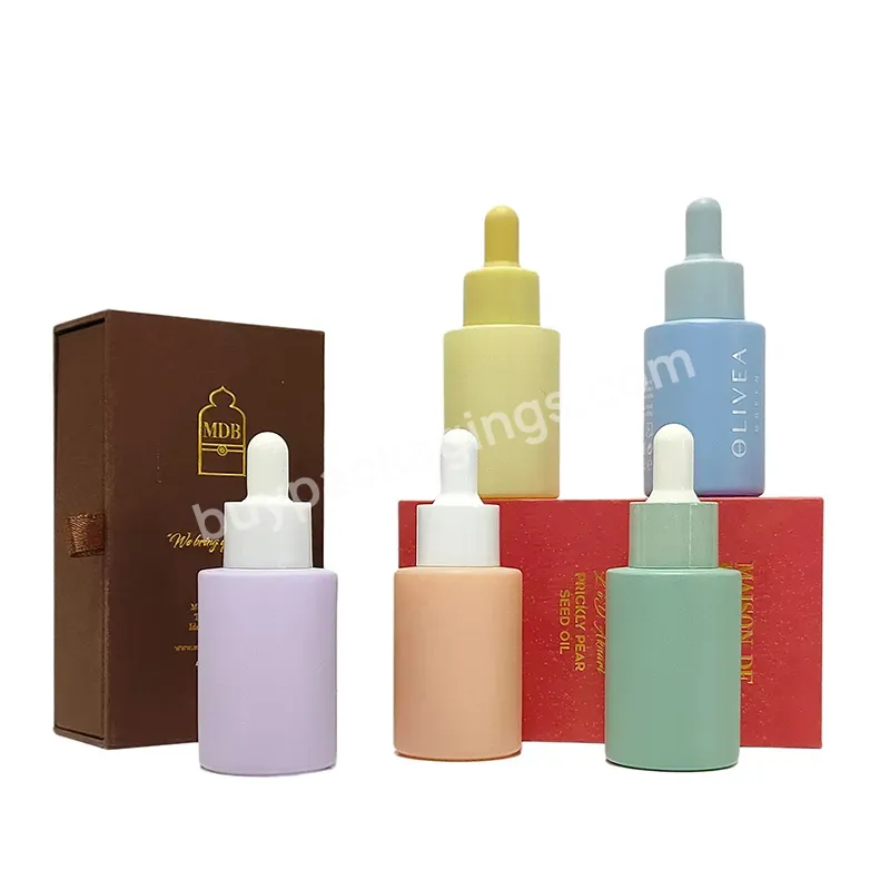 Custom 15ml 30ml 50ml 100ml Flat Shoulder Amber Green Thick Hair Oil Serum Glass Dropper Bottle With Box For Essential Oil