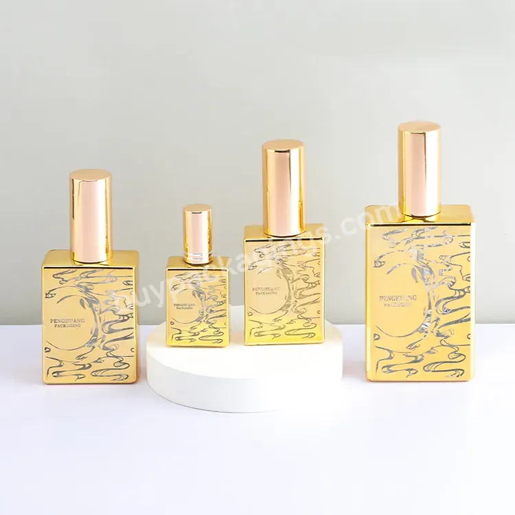 Custom 15ml 30ml 50ml 100ml Gold Flat Square Empty Glass Bottle New Design Perfumes Bottle For Cosmetic Packaging