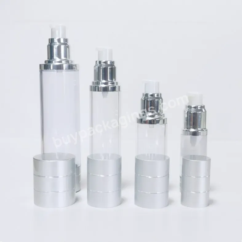 Custom 15ml 30ml 50ml 80ml 100ml 120ml Airless Pump Lotion Bottle With Round Shape Silver Pump Cap For Cosmetic Skincare