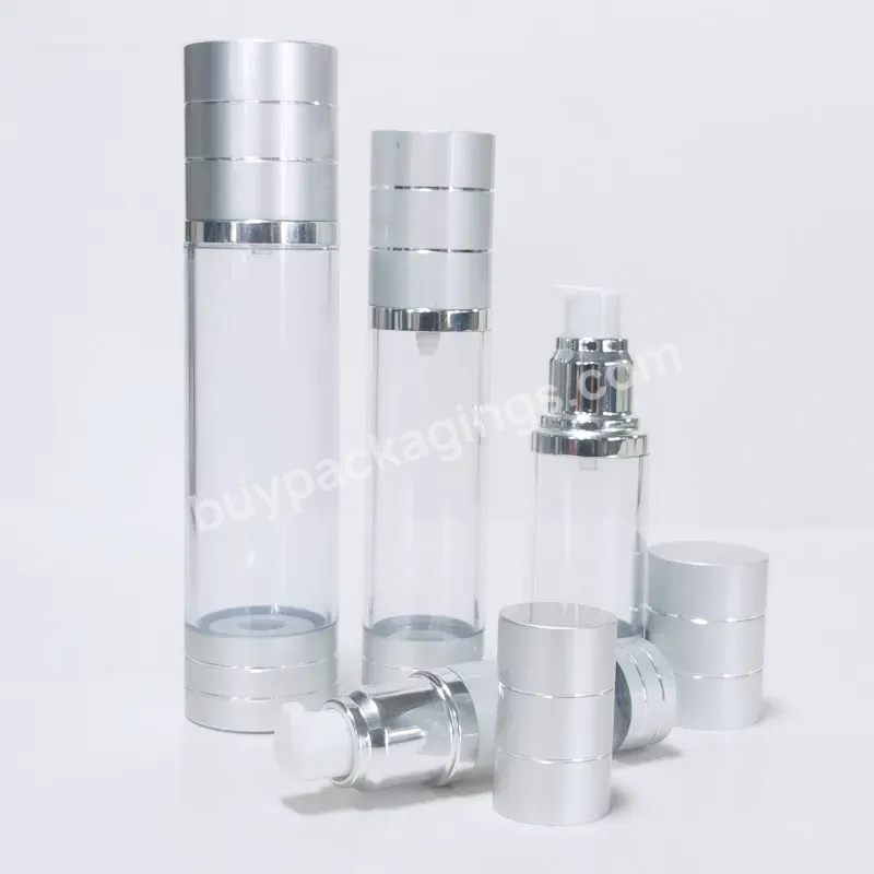 Custom 15ml 30ml 50ml 80ml 100ml 120ml Airless Pump Lotion Bottle With Round Shape Silver Pump Cap For Cosmetic Skincare