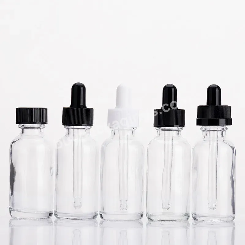 Custom 15ml 30ml 50ml Glass Boston Round Transparent Fine Oil Bottle Pp Essence Dropper Bottle