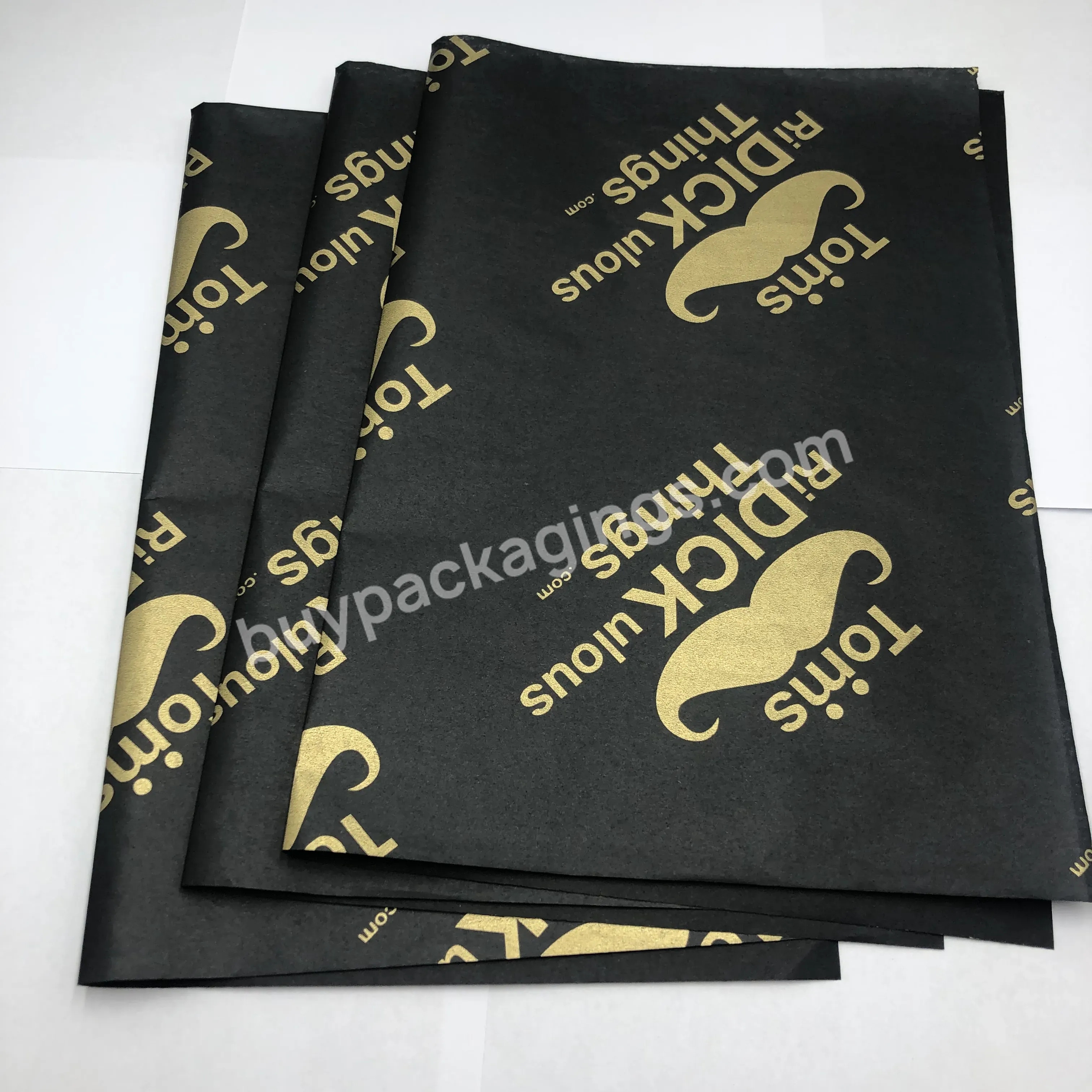 Custom 17 Gsm Black Tissue Paper With Gold Color Logo Printing For Packing T-shirt Clothing