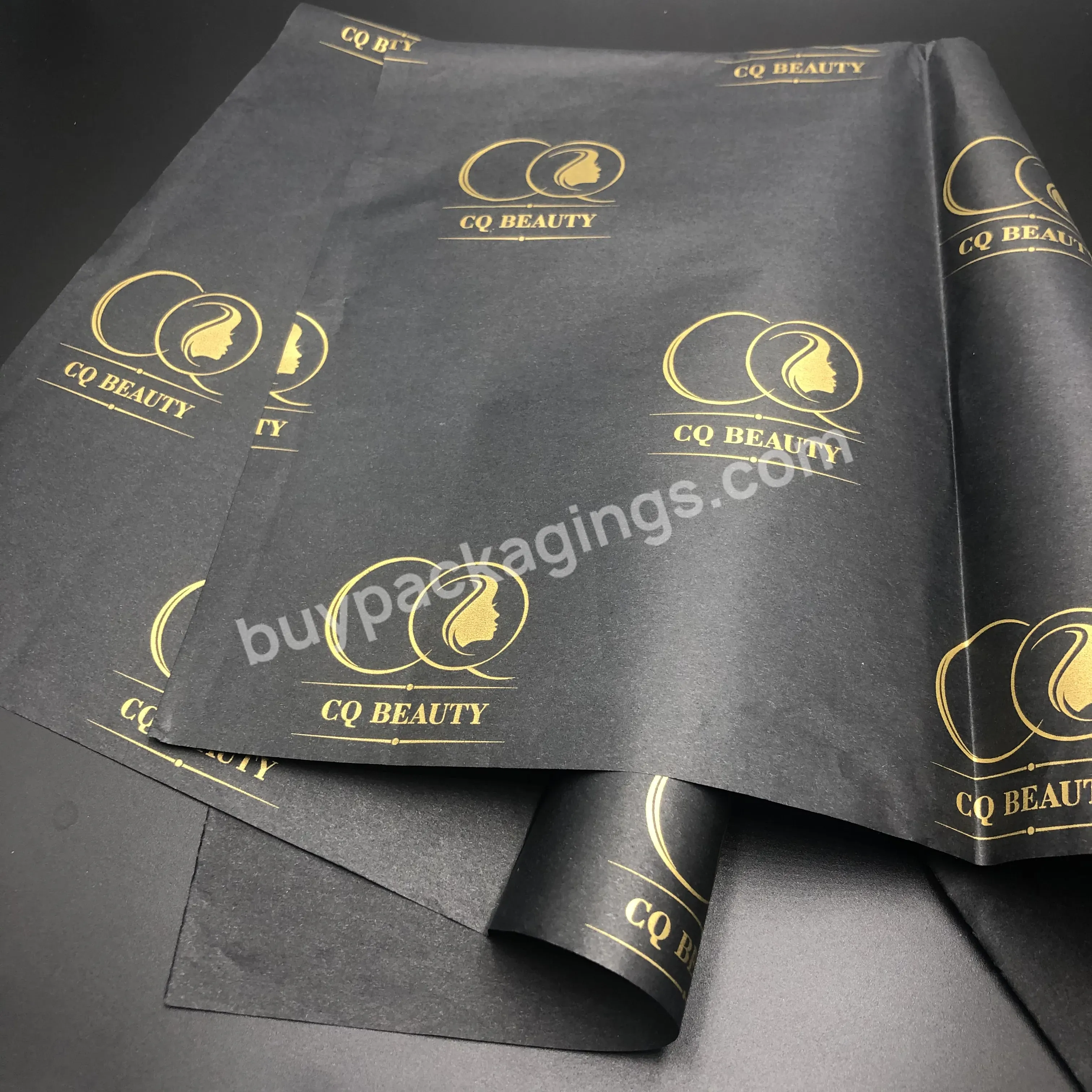 Custom 17 Gsm Black Tissue Paper With Gold Color Logo Printing For Packing T-shirt Clothing