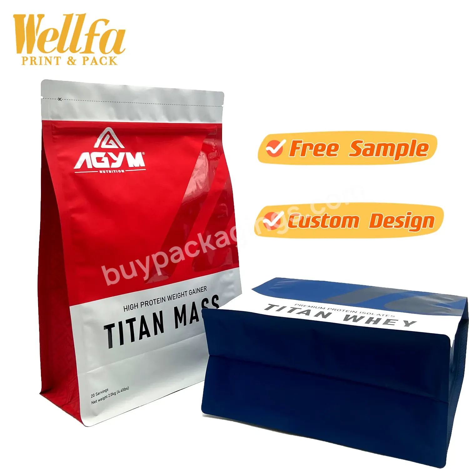 Custom 1kg 5lb Aluminumfoil Coffee Food Flour Powdered Drink Mix Stand Up Plastic Packaging Pouch Raw Whey Protein Powder Bag