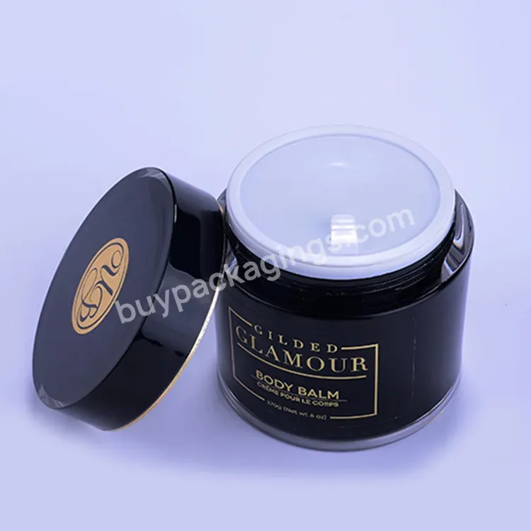 Custom 200g Black Acrylic Loose Powder Packaging Jar Luxury Plastic Eye Cream Empty Jars With Hot Stamping