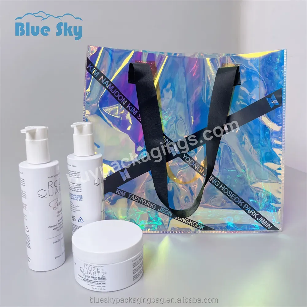 Custom 2023 Hologram Pvc Beach Tote Bag Clear Laser Handbag Transparent Holographic Iridescent Shopping Bags With Logo