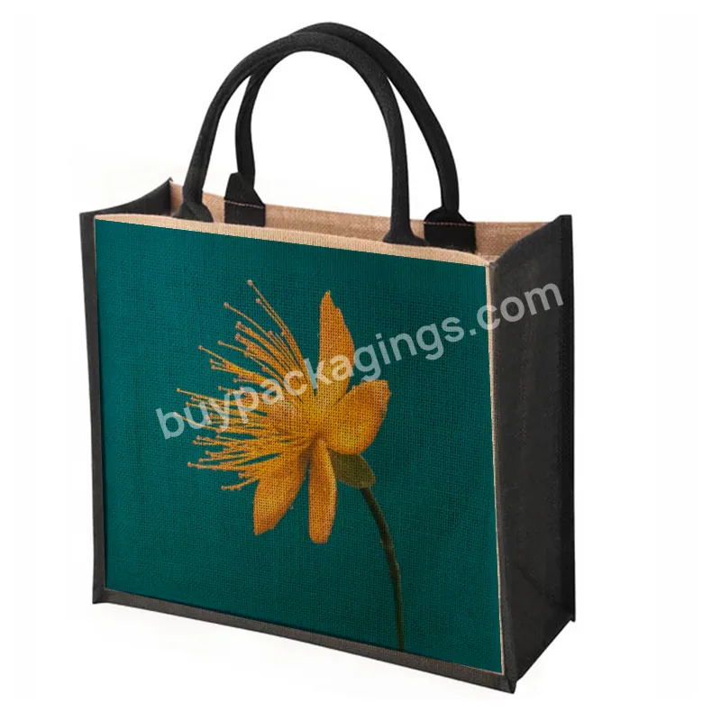 Custom 2023 New Design Large Jute Burlap Shopping Beach Tote Bag With Soft Cotton Handles For Traveling