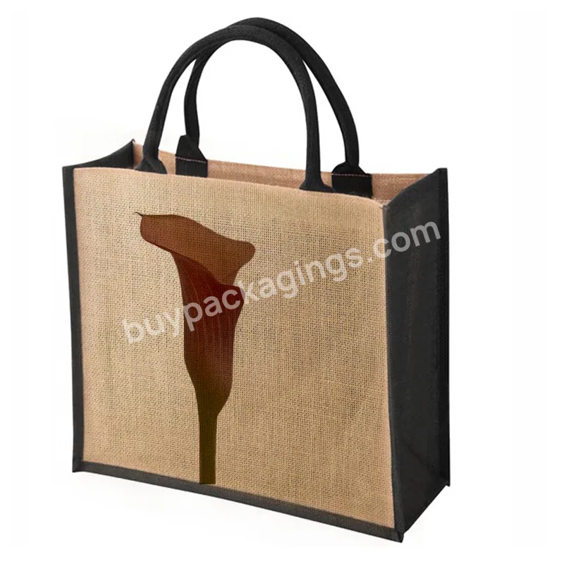 Custom 2023 New Design Large Jute Burlap Shopping Beach Tote Bag With Soft Cotton Handles For Traveling