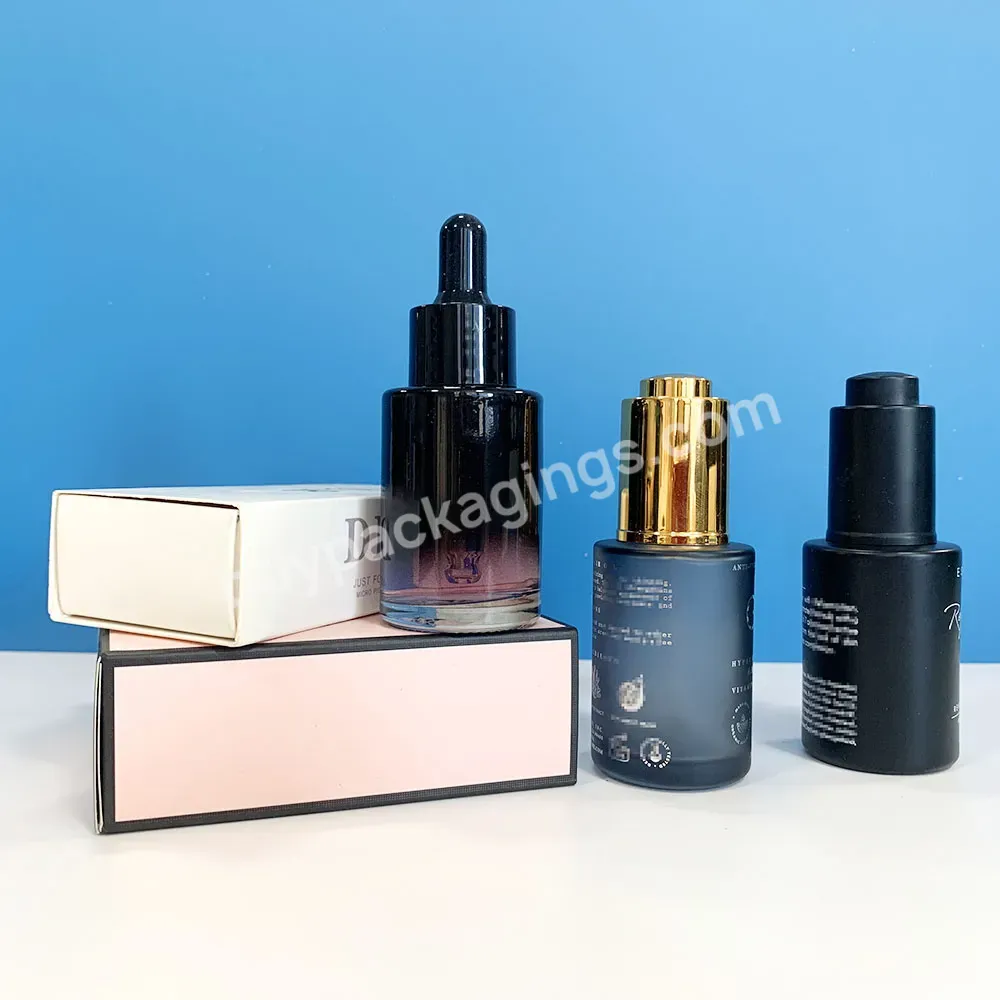 Custom 20ml 30ml 60ml Luxury Empty Push Button Serum Essential Oil Press Top Glass Dropper Bottles 1oz 2oz With Pipette