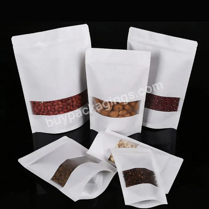 Custom 250g 500g Plastic Ziplock White Kraft Paper Pouch Mylar Food Packaging Pouches Stand Up Paper Coffee Bag