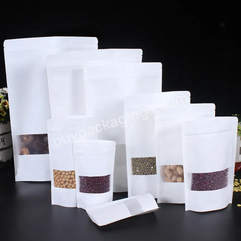 Custom 250g 500g Plastic Ziplock White Kraft Paper Pouch Mylar Food Packaging Pouches Stand Up Paper Coffee Bag