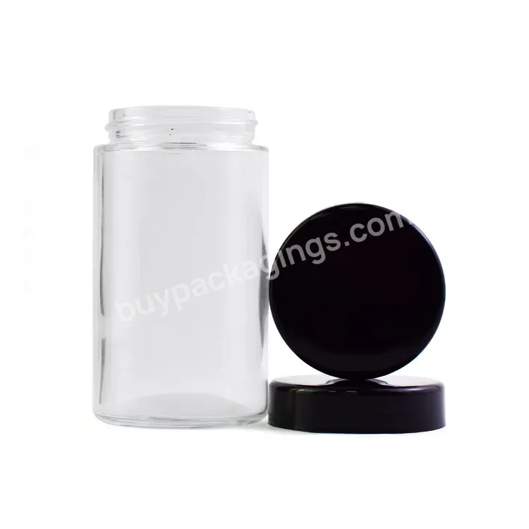 Custom 2oz 3oz 4oz 5oz 6oz 10oz Child Resistant Airtight Transparent Clear Glass Straight-sided Round Jar