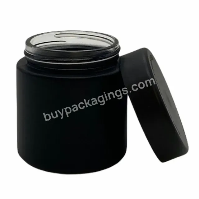 Custom 2oz 3oz 4oz 5oz Child Resistant Matte Black Jar Flower Packaging Glass Jar With Black Plastic Screw Lid