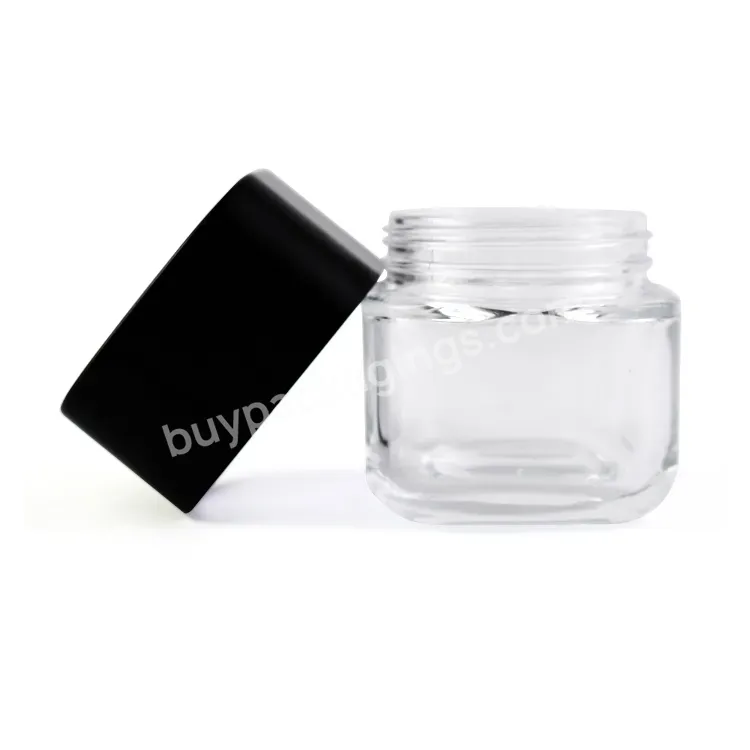 Custom 2oz 3oz 4oz Child Resistant Flower Packaging Cube Square Glass Jars With Airtight Smell Proof Lid